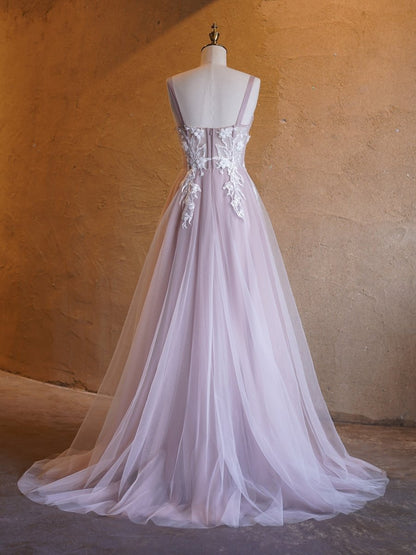 Sevoba|Lavender A-line Sweetheart Neckline Tulle Sweep Train Prom Dress