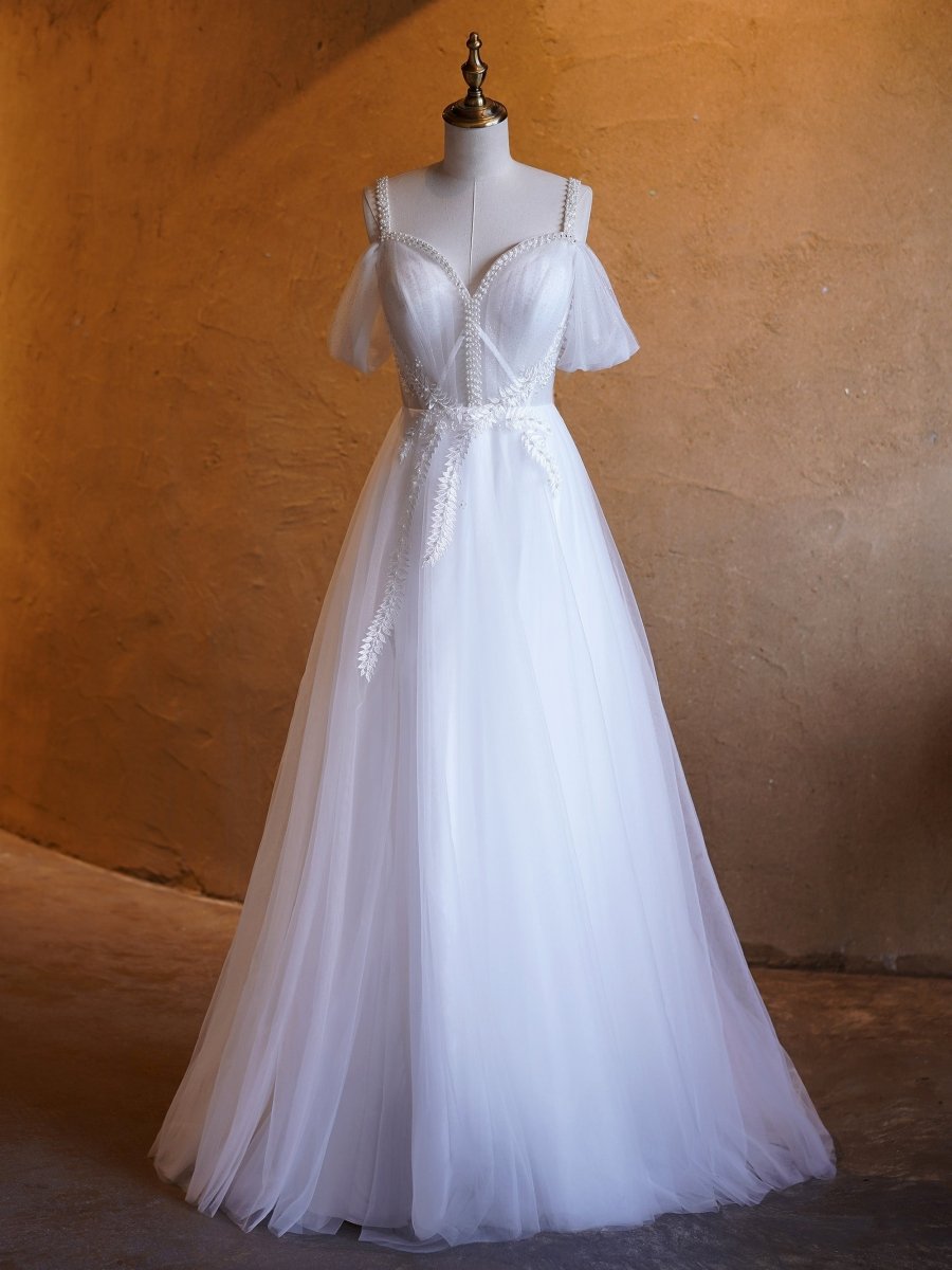 Sevoba|V-neck Pearl Embellished Floor Length Prom Dresses