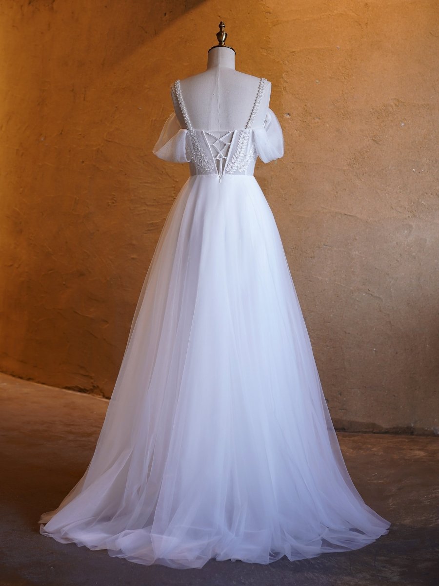 Sevoba|V-neck Pearl Embellished Floor Length Prom Dresses