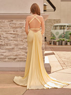 Quaylee | Yellow Mermaid V-Neck Satin Prom Dresses With Tail Evening Dress