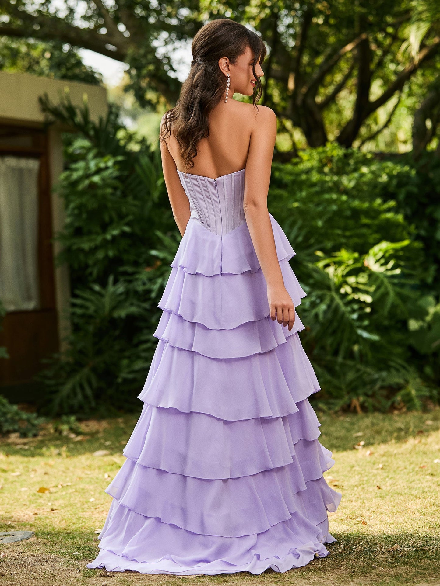 Sevoba | Strapless Corset Ruffled Maxi Dress Lilac