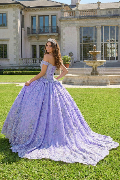 Elegant Ball Gown Cold Shoulder Quinceañera Dress With Floral Embroidery | Sevoba