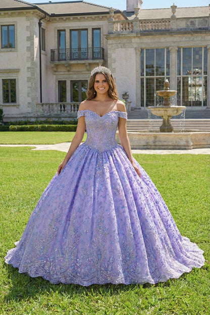 Elegant Ball Gown Cold Shoulder Quinceañera Dress With Floral Embroidery | Sevoba
