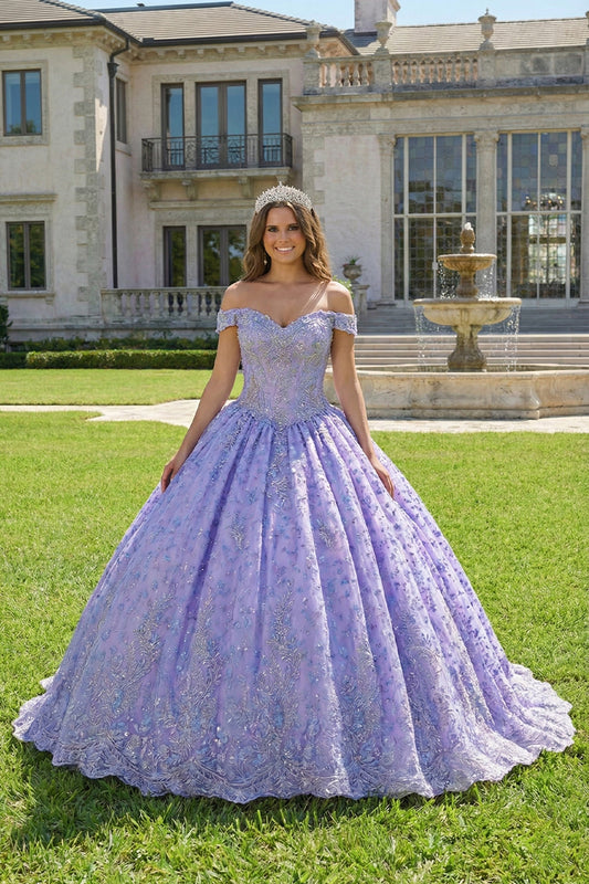 Elegant Ball Gown Cold Shoulder Quinceañera Dress With Floral Embroidery | Sevoba