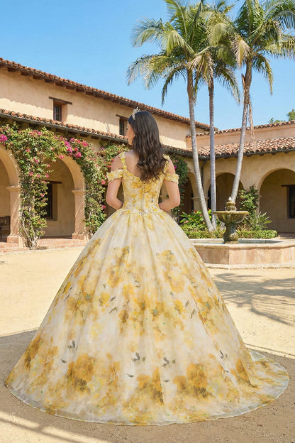 Elegant Ball Gown Spaghetti Strap Quinceañera Dress With Floral Pattern and Lace | Sevoba