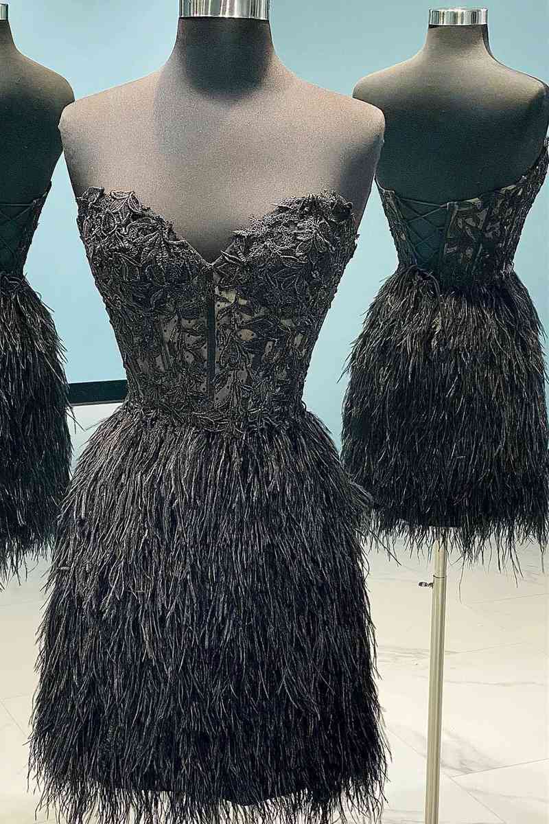Sevoba|Sheath Sweetheart Lace Feather Skirt Homecoming Dress
