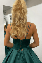 Nicole |A-line Hunter Green V-Neck Satin Long Prom Dress