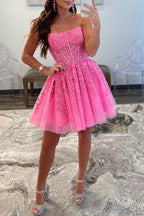 Petunia |A-Line Tulle Lace Homecoming Dress with Appliques