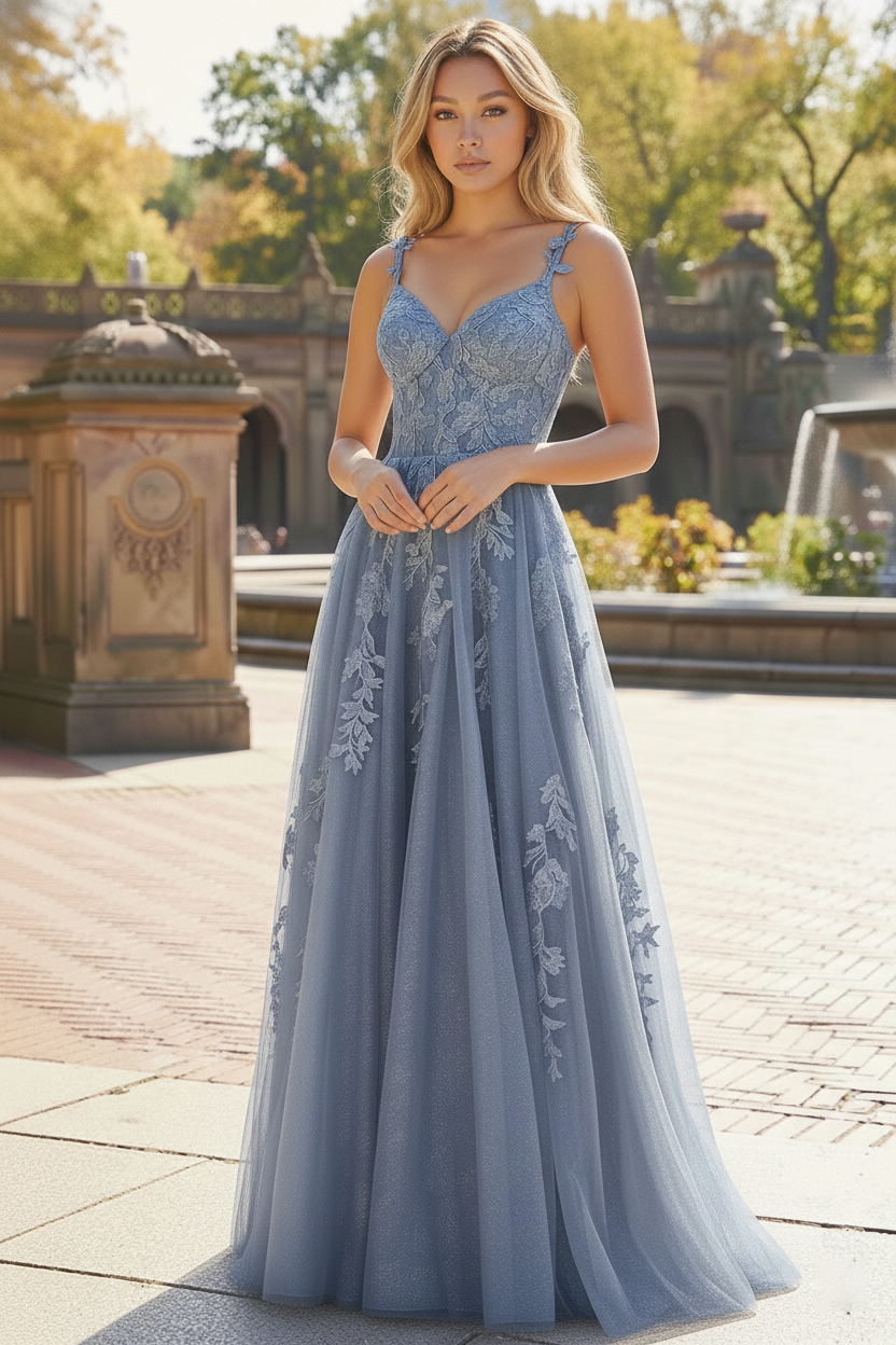 Floral Lace Spaghetti Strap Corset Tulle A-Line Prom Dress | Sevoba