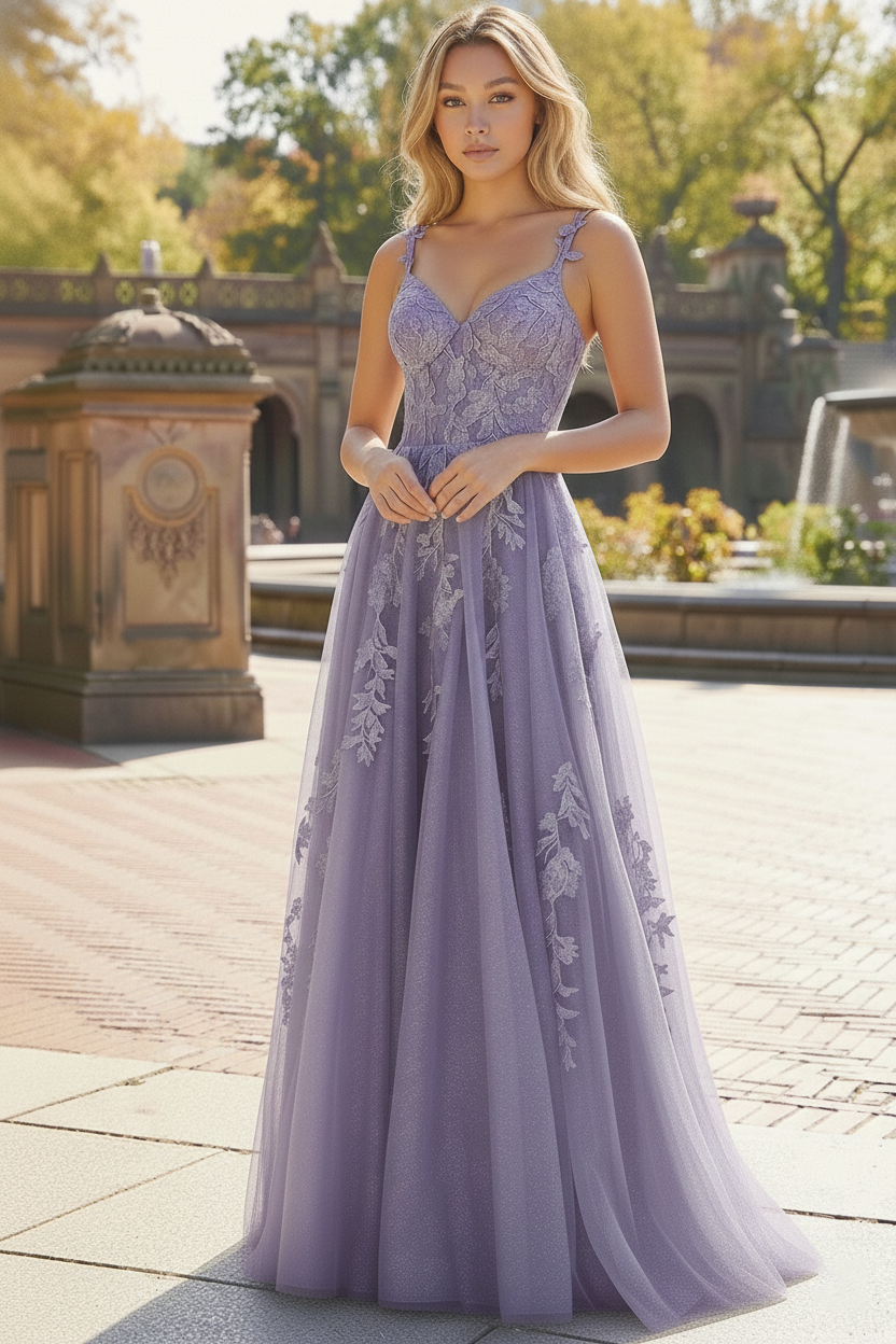 Floral Lace Spaghetti Strap Corset Tulle A-Line Prom Dress | Sevoba