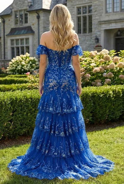 Floral Sequin Corset Off the Shoulder Sheath Prom Dress | Sevoba
