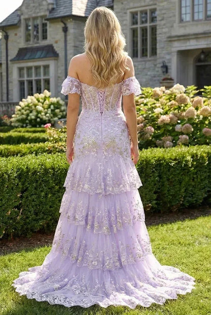 Floral Sequin Corset Off the Shoulder Sheath Prom Dress | Sevoba