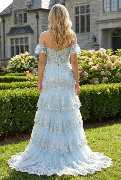 Floral Sequin Corset Off the Shoulder Sheath Prom Dress | Sevoba