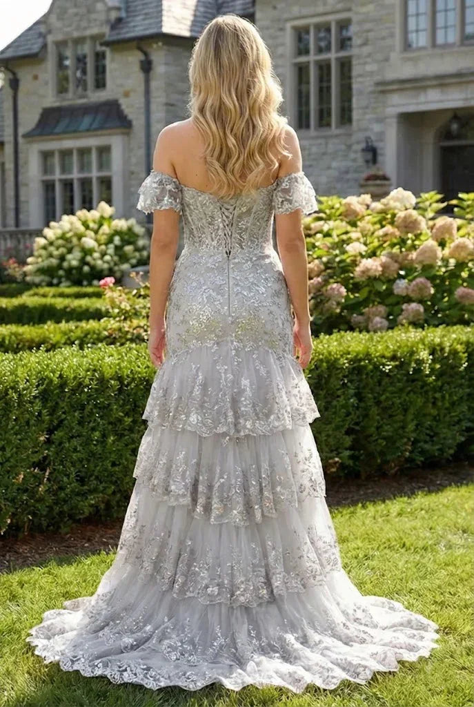 Floral Sequin Corset Off the Shoulder Sheath Prom Dress | Sevoba