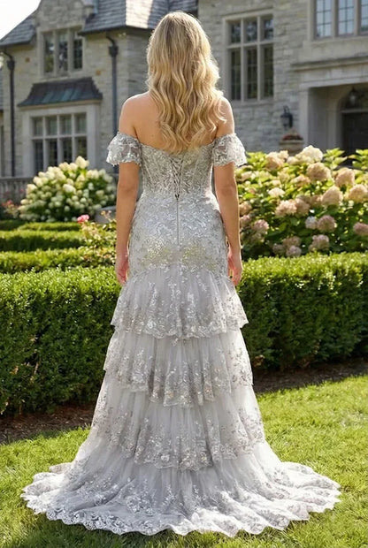 Floral Sequin Corset Off the Shoulder Sheath Prom Dress | Sevoba