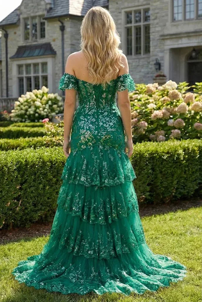 Floral Sequin Corset Off the Shoulder Sheath Prom Dress | Sevoba