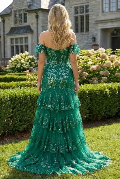 Floral Sequin Corset Off the Shoulder Sheath Prom Dress | Sevoba