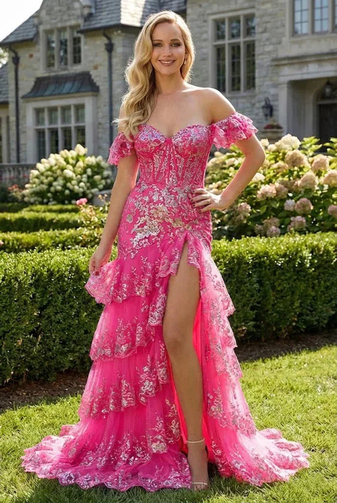 Floral Sequin Corset Off the Shoulder Sheath Prom Dress | Sevoba