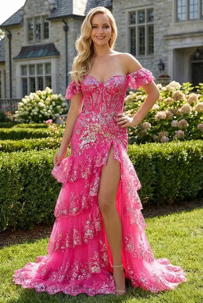 Floral Sequin Corset Off the Shoulder Sheath Prom Dress | Sevoba