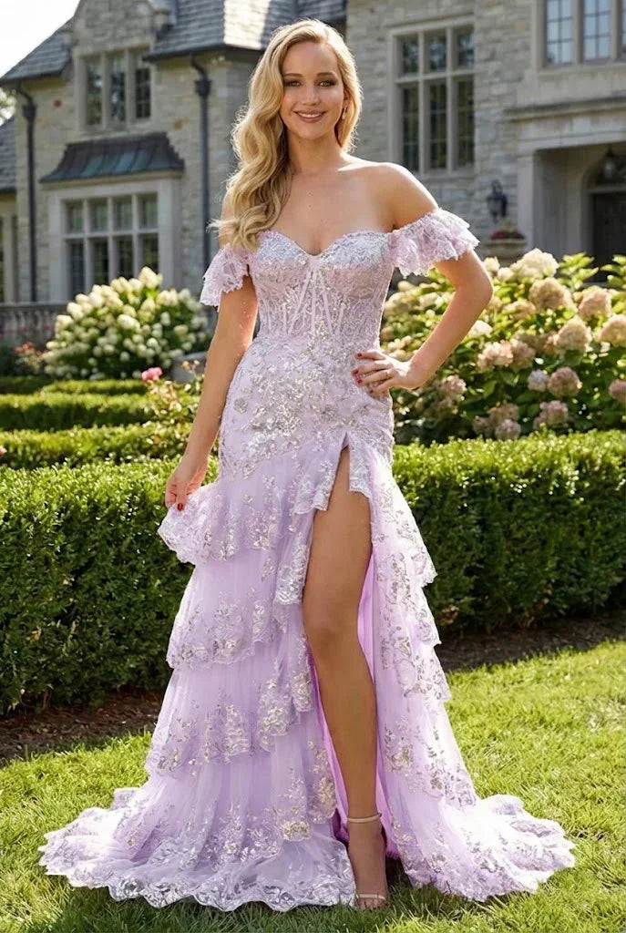 Floral Sequin Corset Off the Shoulder Sheath Prom Dress | Sevoba