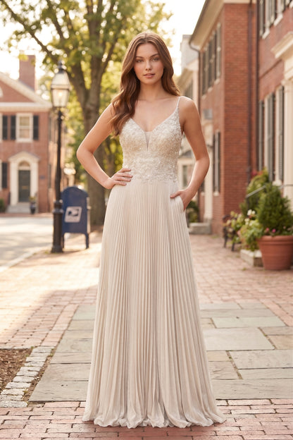 V Neck Applique Lace Pleated A-Line Prom Dress with Lace-Up Back | Sevoba