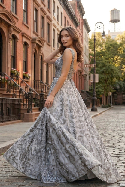Square Neck Lace Corset A-Line Prom Dress with Satin Bow & Lace-Up Back | Sevoba