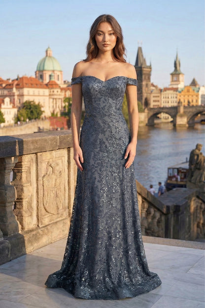 Off-the-Shoulder Sweetheart Sequin Lace Mermaid Prom Dress with Lace-Up Back | Sevoba