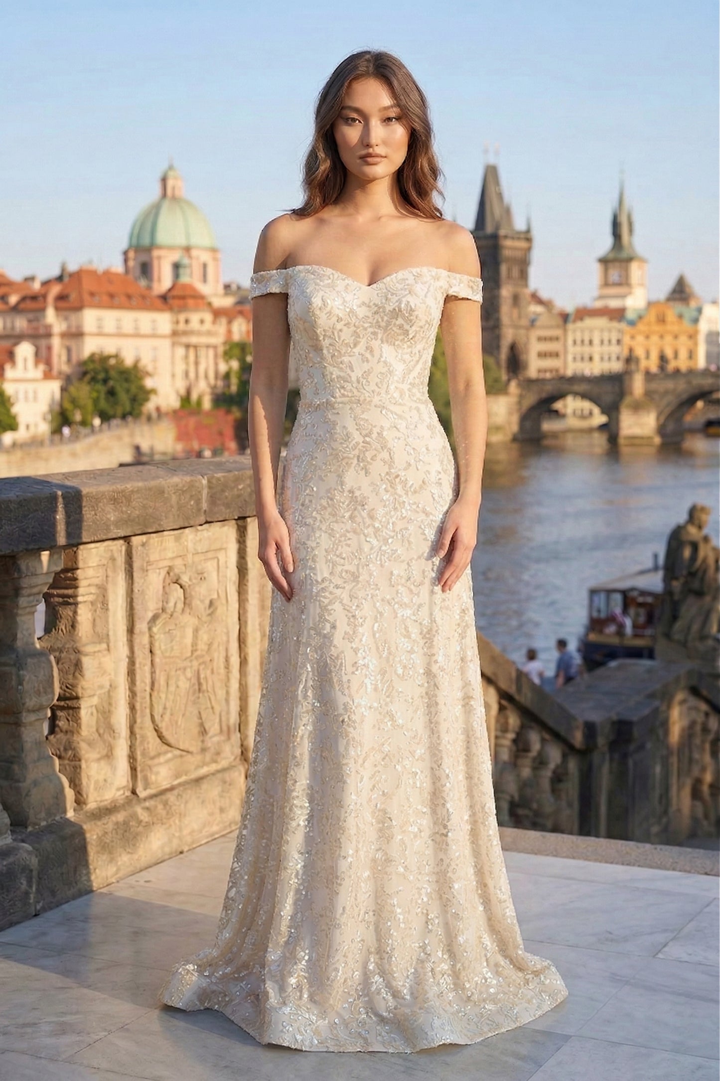 Off-the-Shoulder Sweetheart Sequin Lace Mermaid Prom Dress with Lace-Up Back | Sevoba