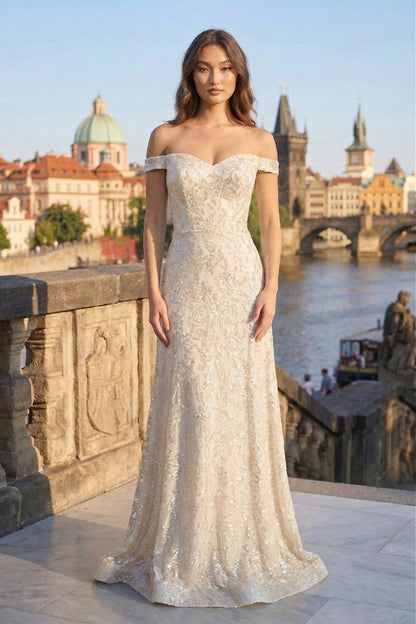 Off-the-Shoulder Sweetheart Sequin Lace Mermaid Prom Dress with Lace-Up Back | Sevoba