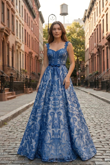 Square Neck Lace Corset A-Line Prom Dress with Satin Bow & Lace-Up Back | Sevoba