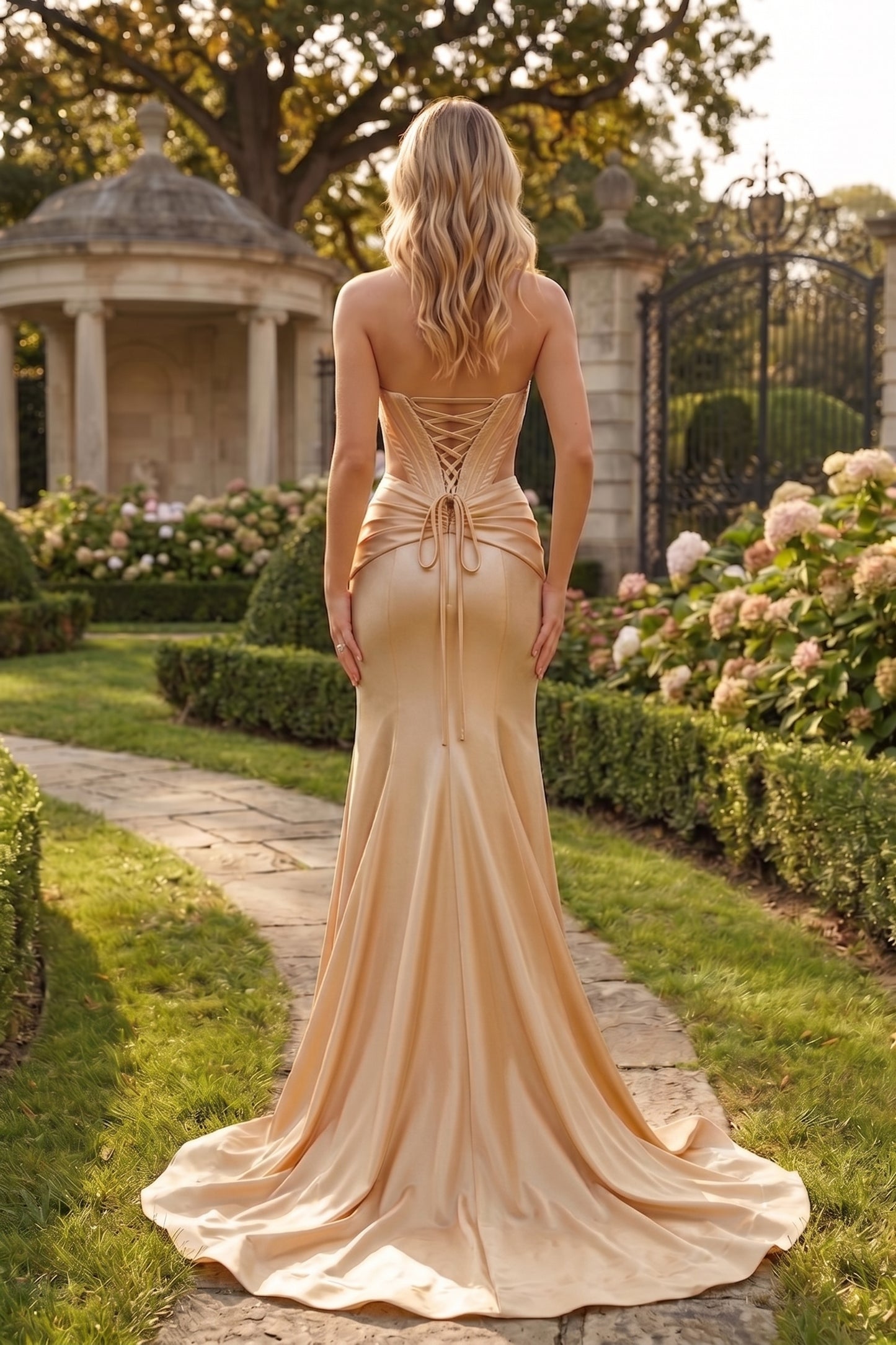 Strapless Corset Cutout High Slit Mermaid Prom Dress with Lace-Up Back | Sevoba