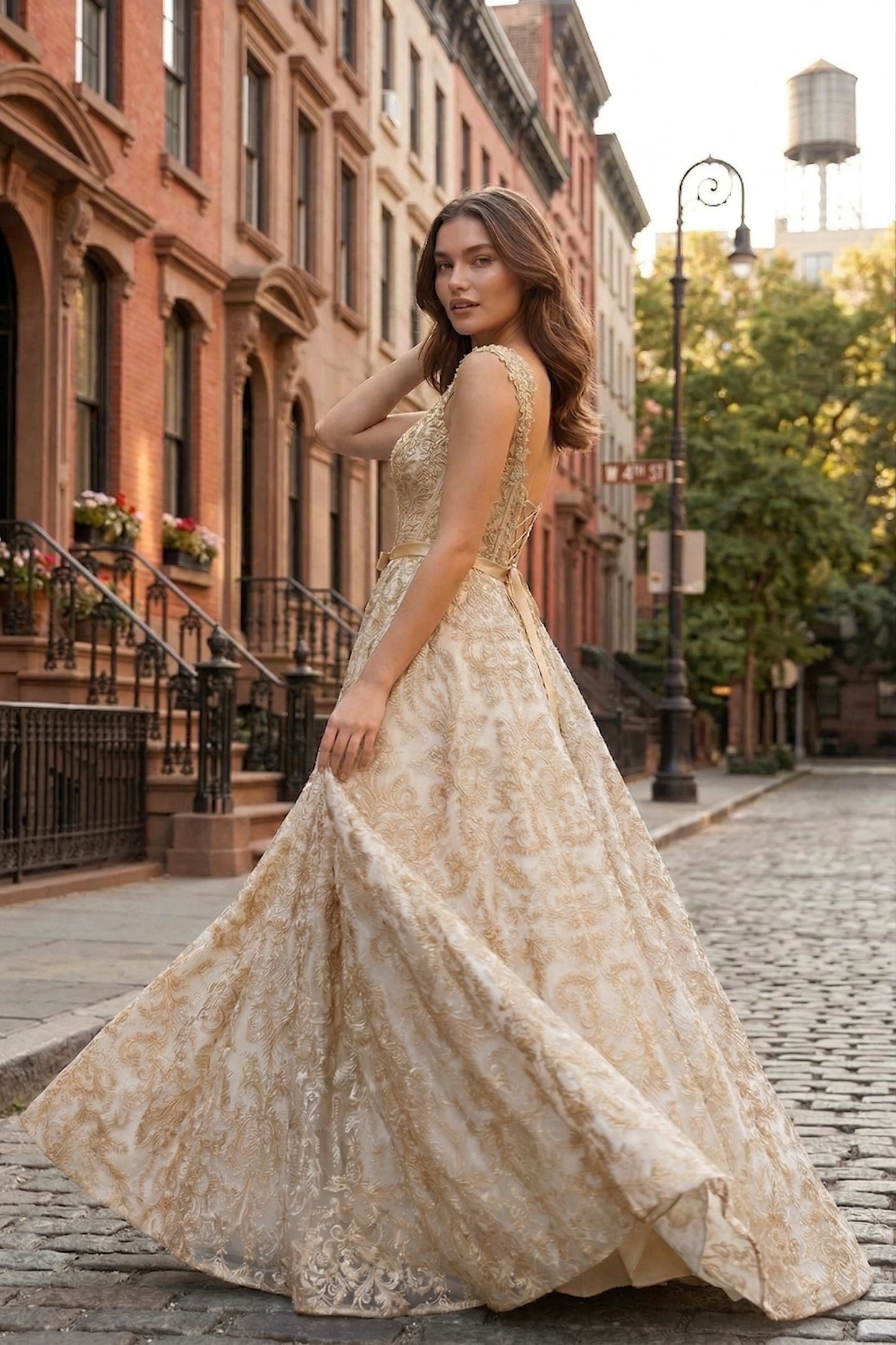Square Neck Lace Corset A-Line Prom Dress with Satin Bow & Lace-Up Back | Sevoba