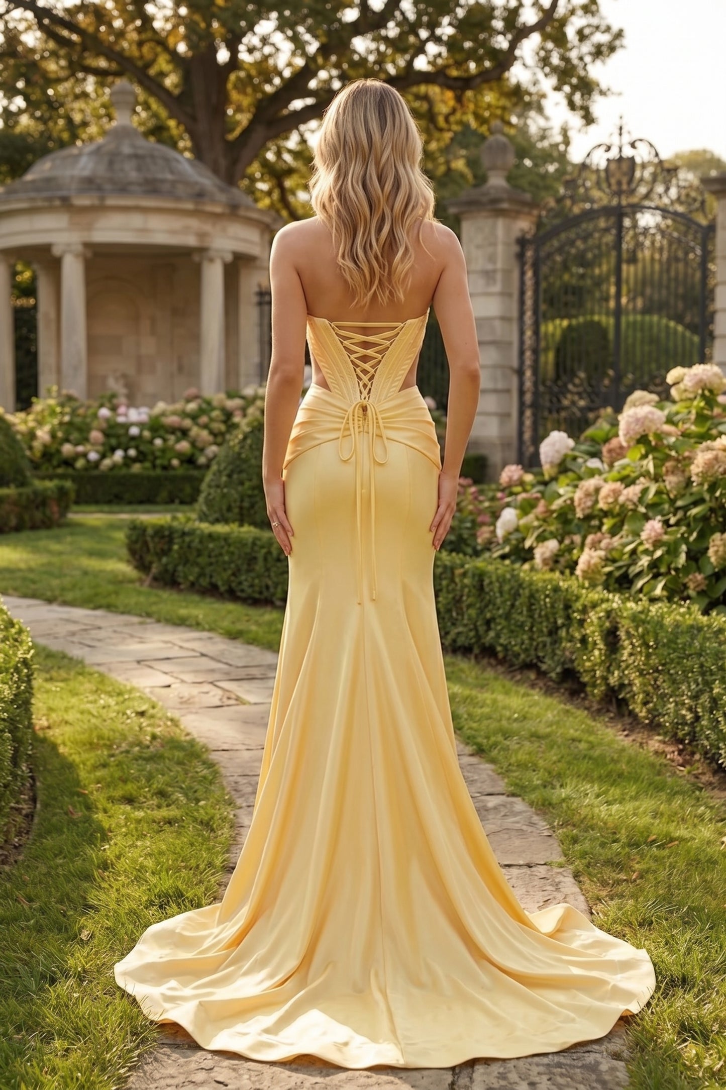 Strapless Corset Cutout High Slit Mermaid Prom Dress with Lace-Up Back | Sevoba
