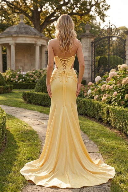 Strapless Corset Cutout High Slit Mermaid Prom Dress with Lace-Up Back | Sevoba