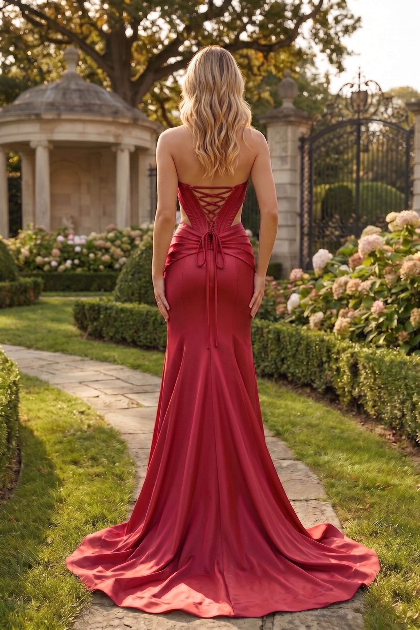 Strapless Corset Cutout High Slit Mermaid Prom Dress with Lace-Up Back | Sevoba