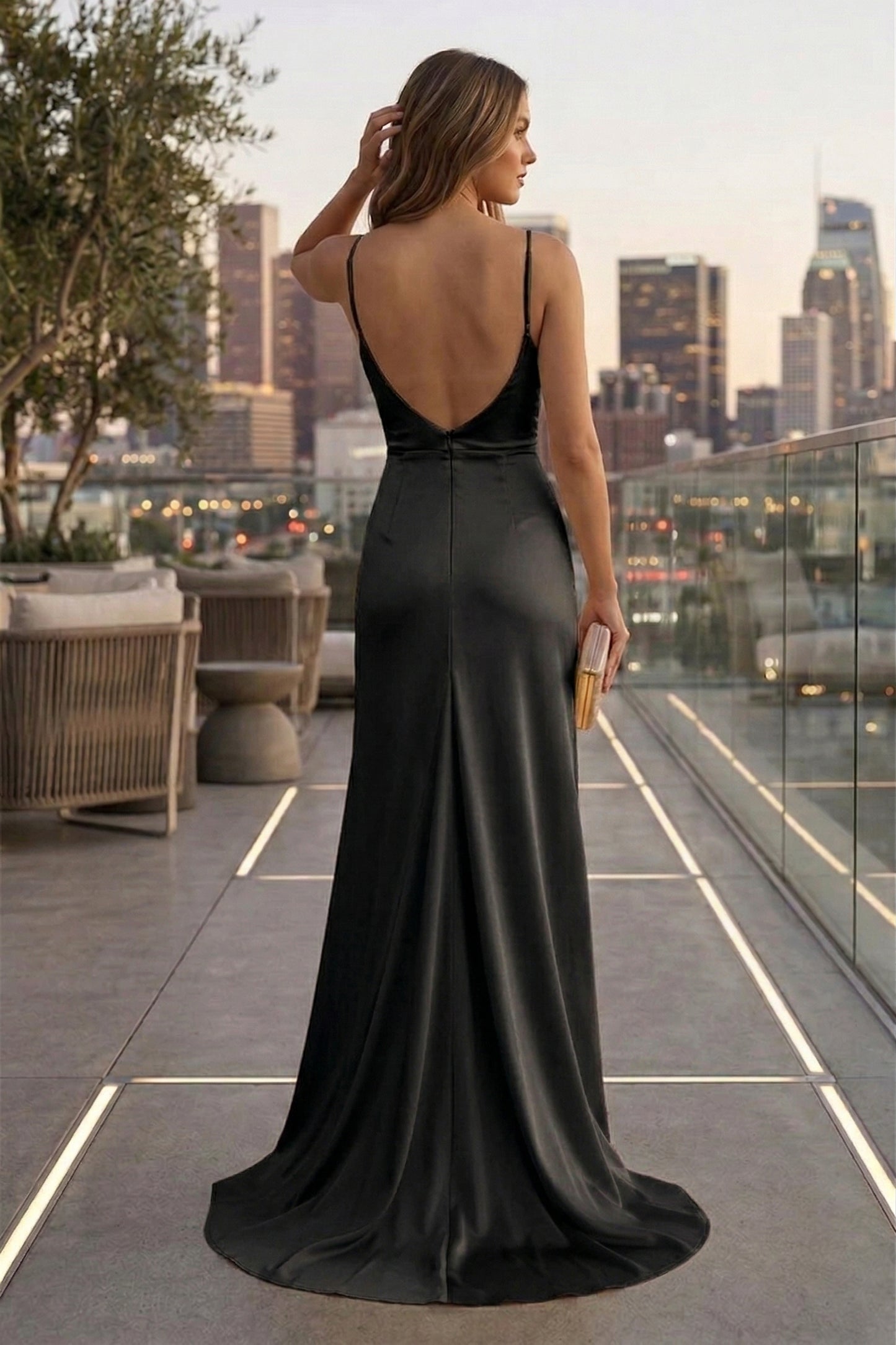 Spaghetti Strap Ruched Sweetheart Satin Mermaid Prom Dress with Low V Back | Sevoba