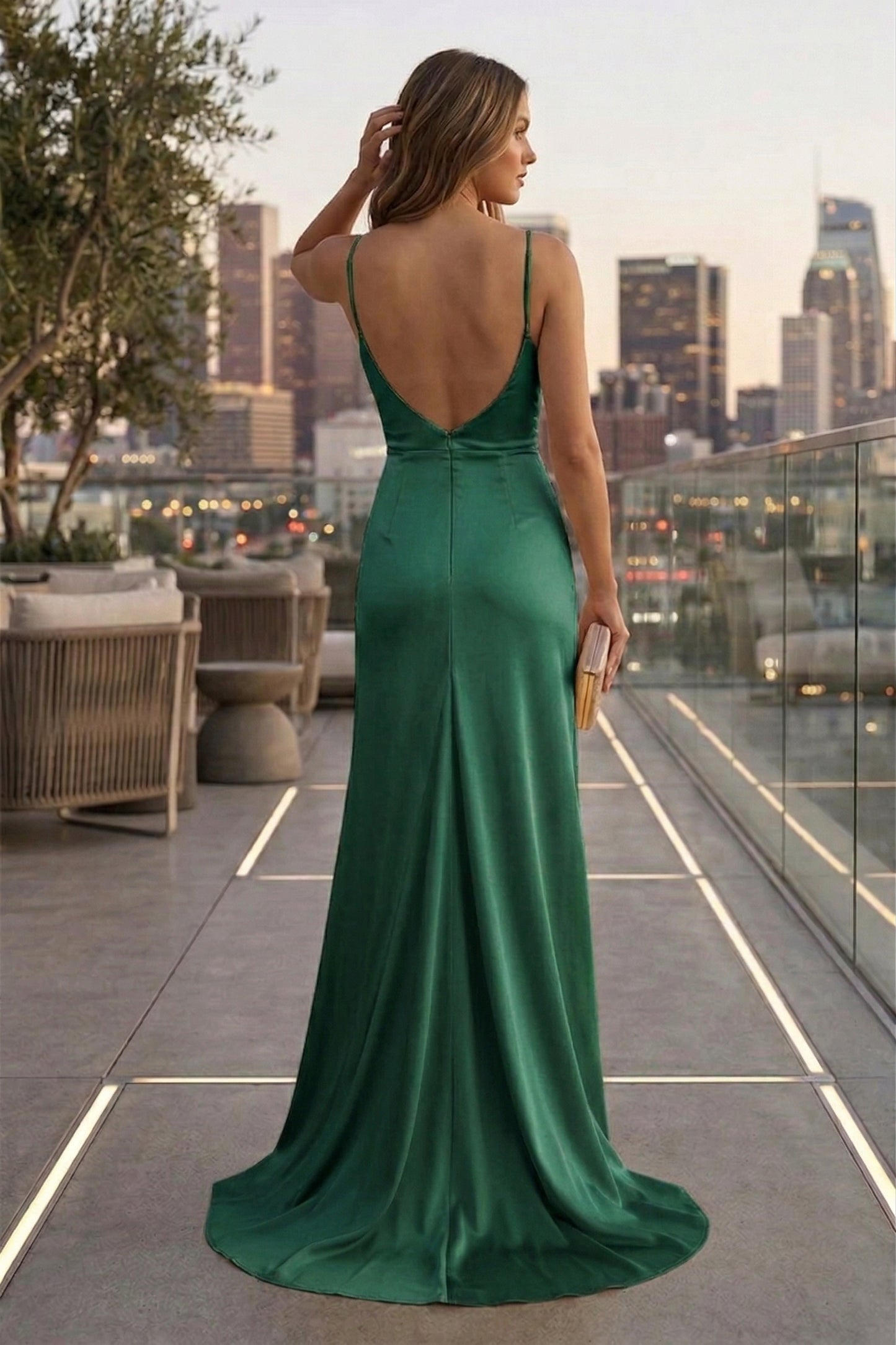 Spaghetti Strap Ruched Sweetheart Satin Mermaid Prom Dress with Low V Back | Sevoba