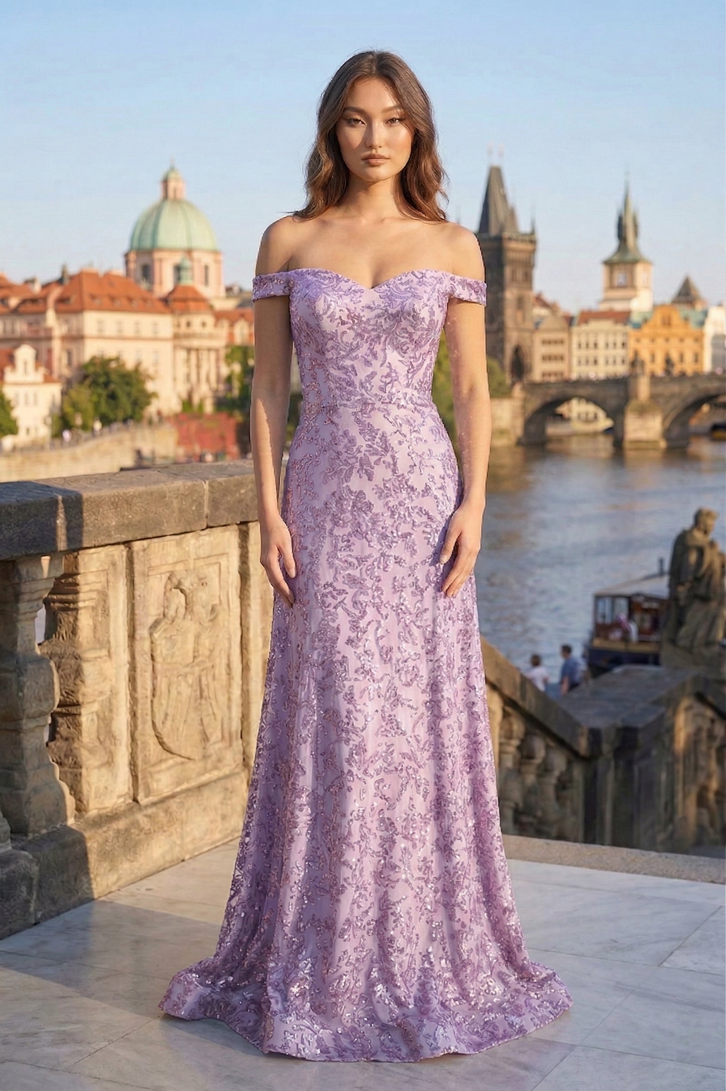 Off-the-Shoulder Sweetheart Sequin Lace Mermaid Prom Dress with Lace-Up Back | Sevoba