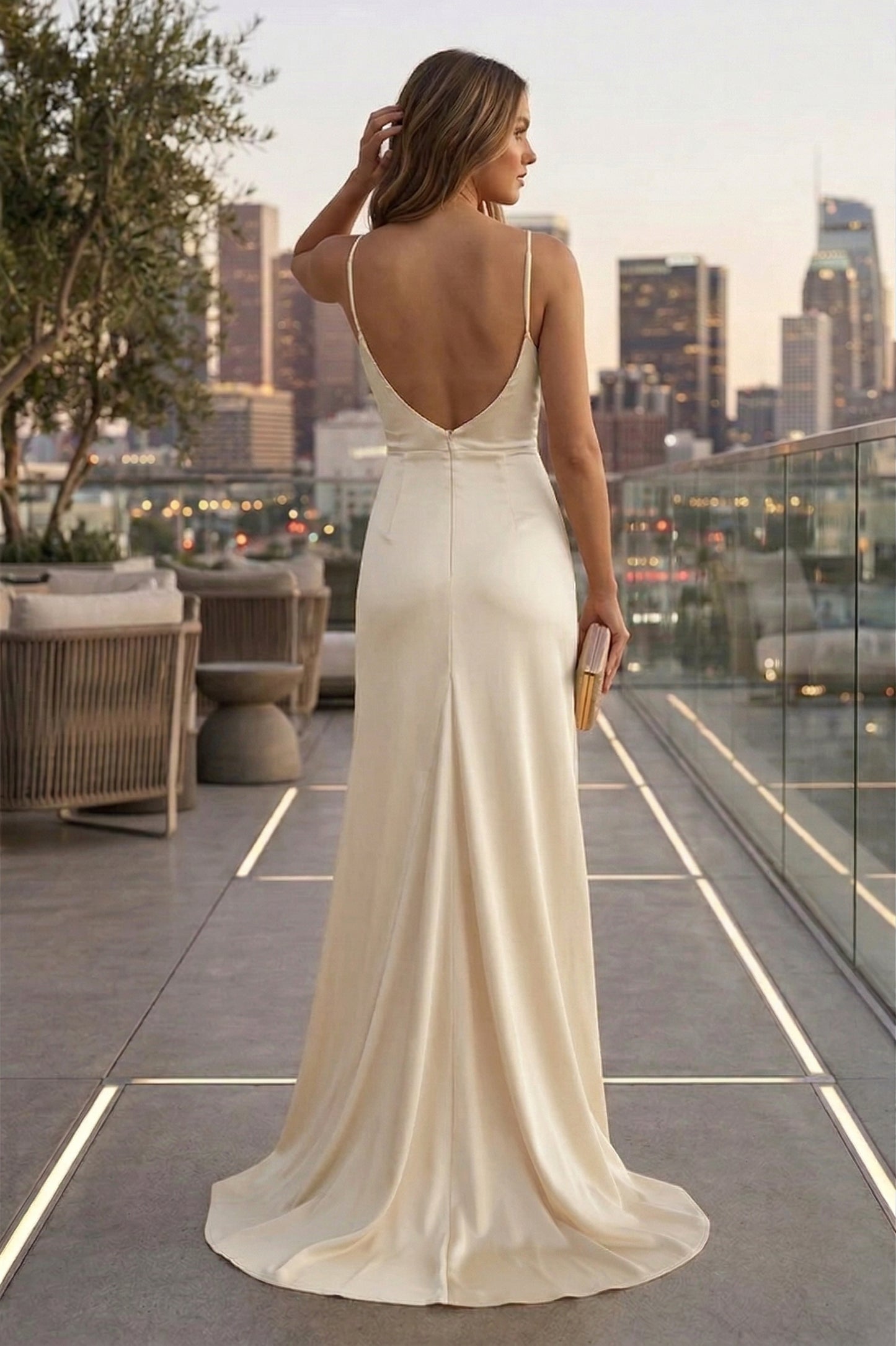 Spaghetti Strap Ruched Sweetheart Satin Mermaid Prom Dress with Low V Back | Sevoba