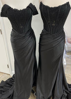 Sevoba | Mermaid Off the Shoulder Satin Prom Dress with Slit