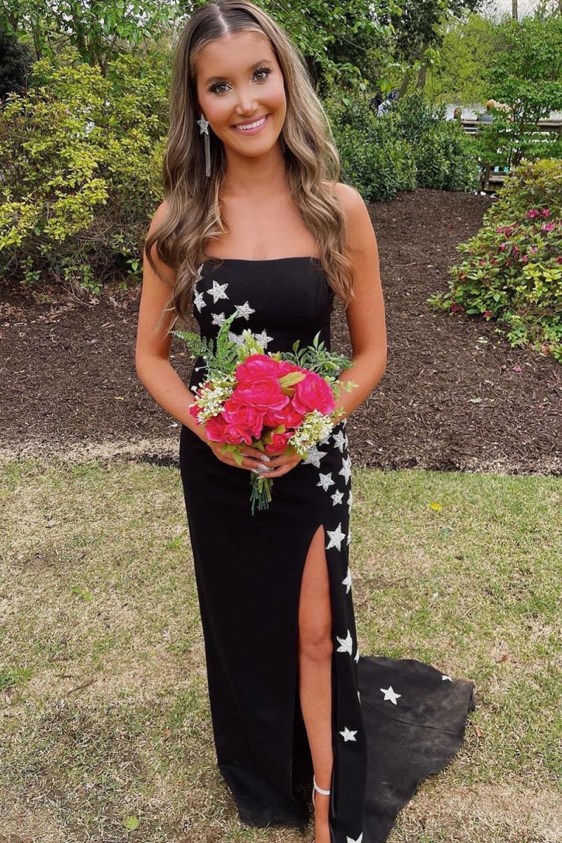 Charli |Sheath Strapless Satin Prom Dress with Slit