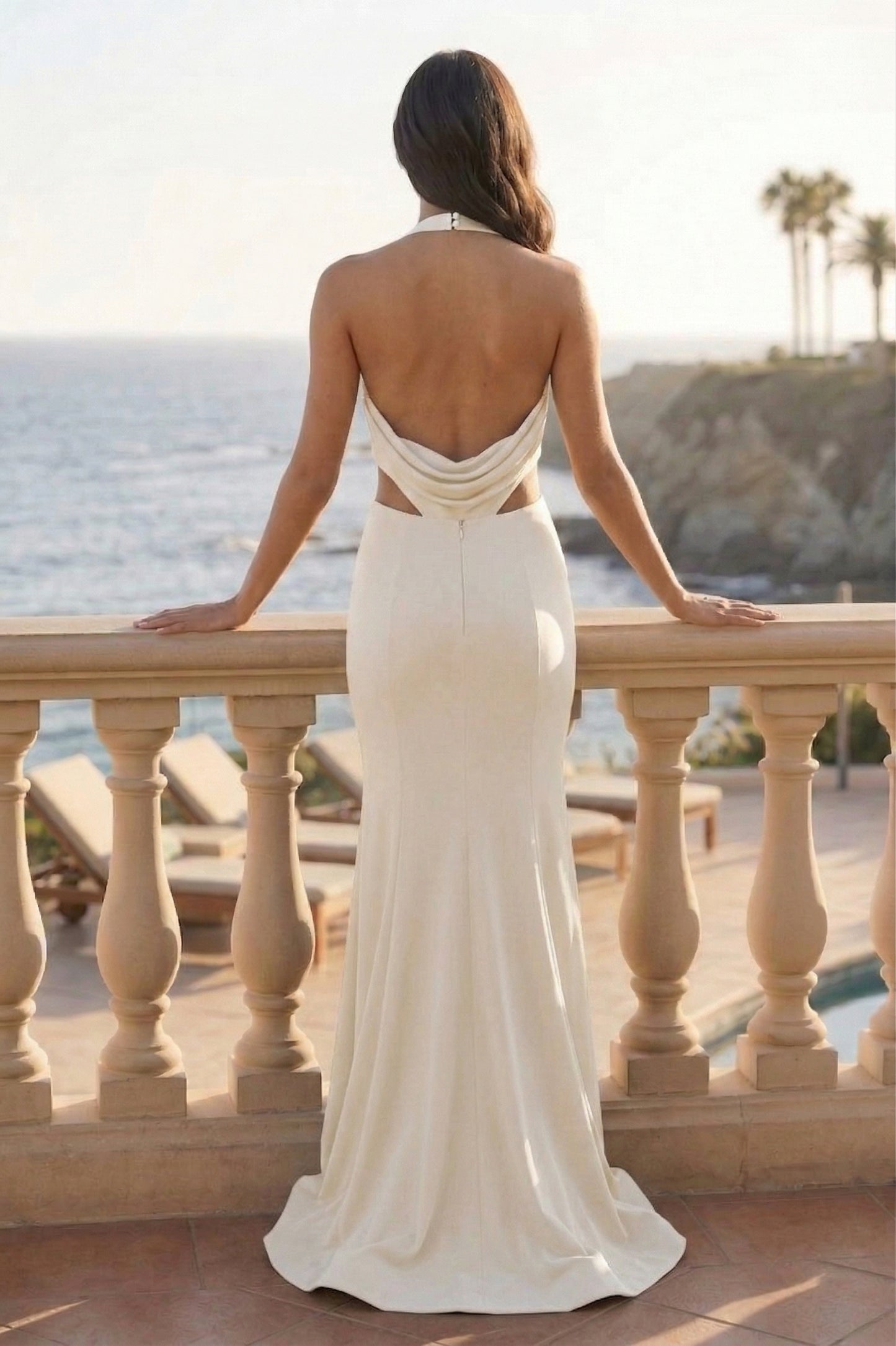Halter Cowl Neck Metallic Mermaid Prom Dress with Side Cutouts | Sevoba