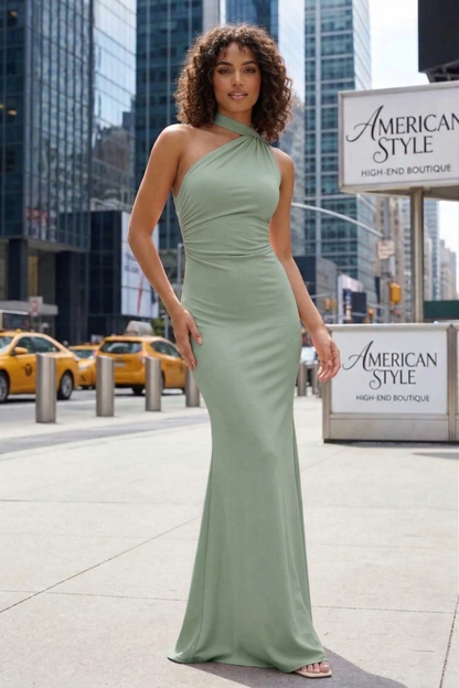 Halter Neck Open Back Mermaid Prom Dress with Bow Detail | Sevoba
