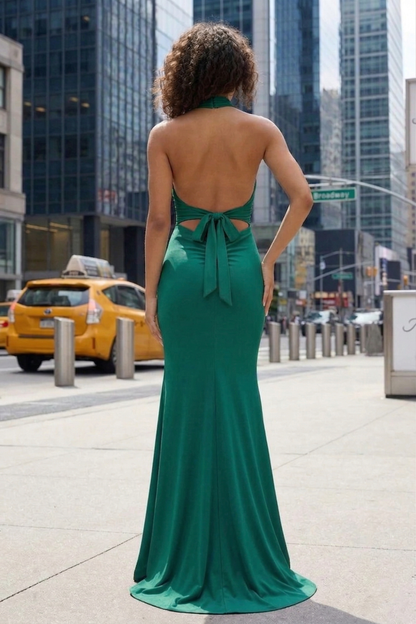 Halter Neck Open Back Mermaid Prom Dress with Bow Detail | Sevoba