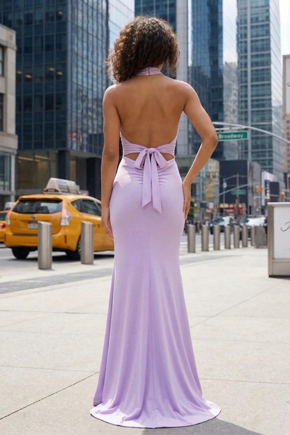 Halter Neck Open Back Mermaid Prom Dress with Bow Detail | Sevoba