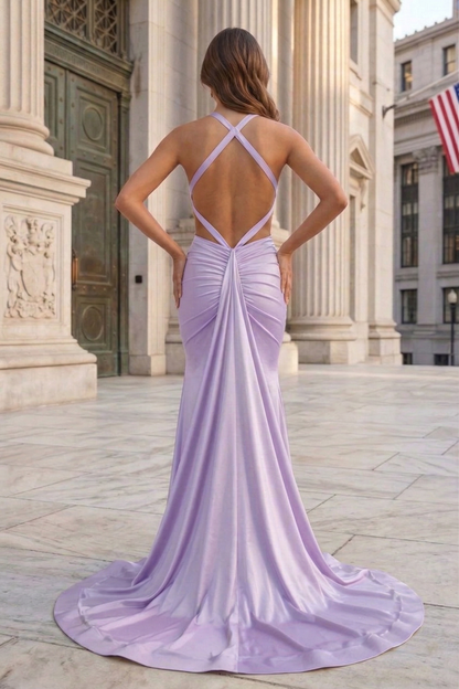 Halter Neck Open Back Mermaid Prom Dress with Sweep Train | Sevoba