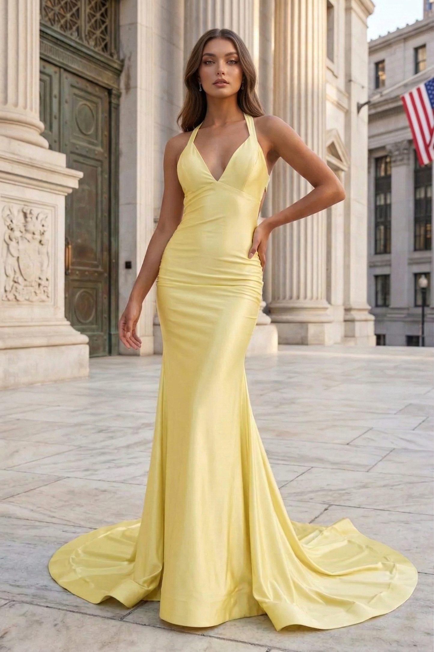Halter Neck Open Back Mermaid Prom Dress with Sweep Train | Sevoba