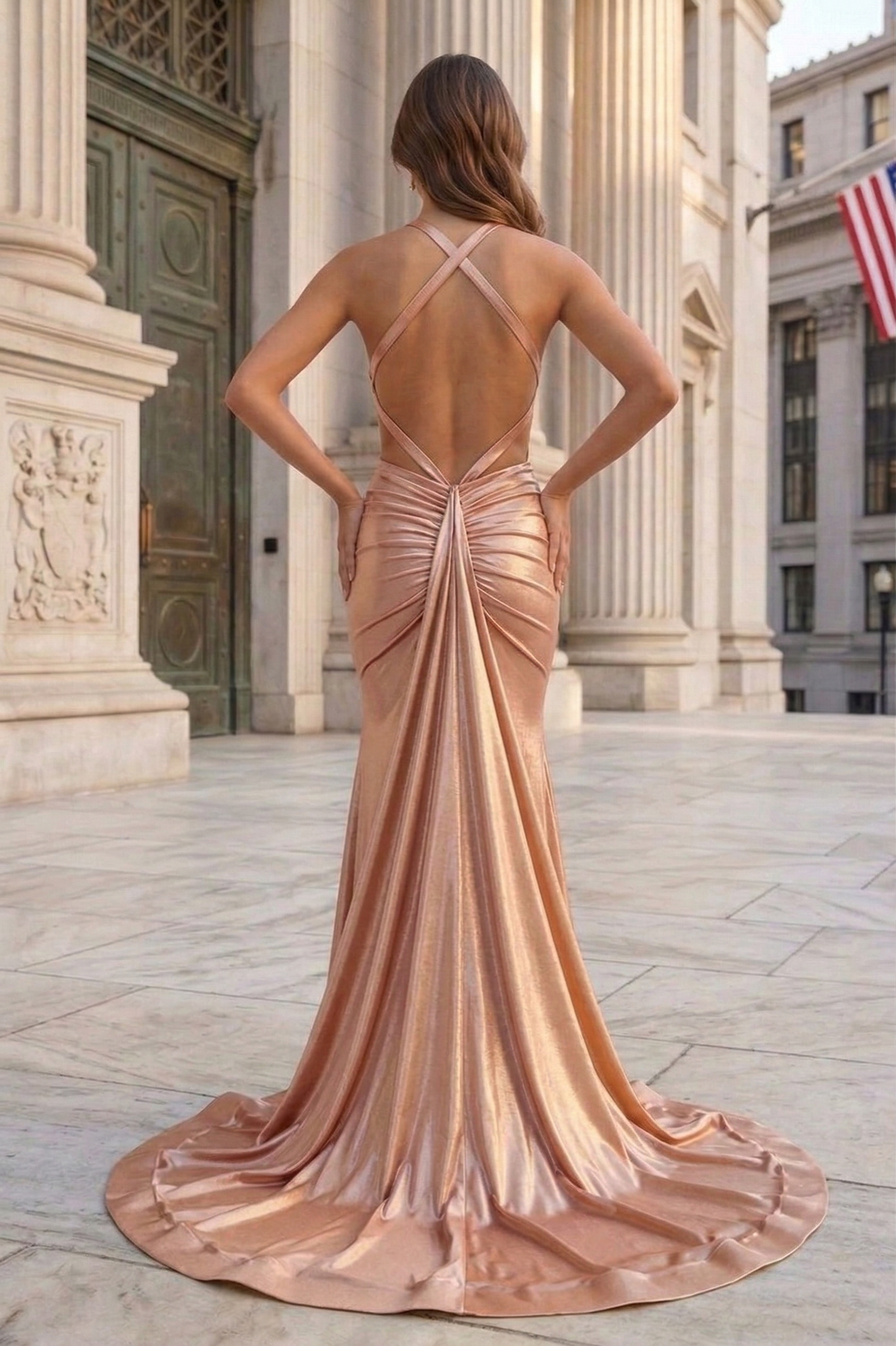 Halter Neck Open Back Mermaid Prom Dress with Sweep Train | Sevoba