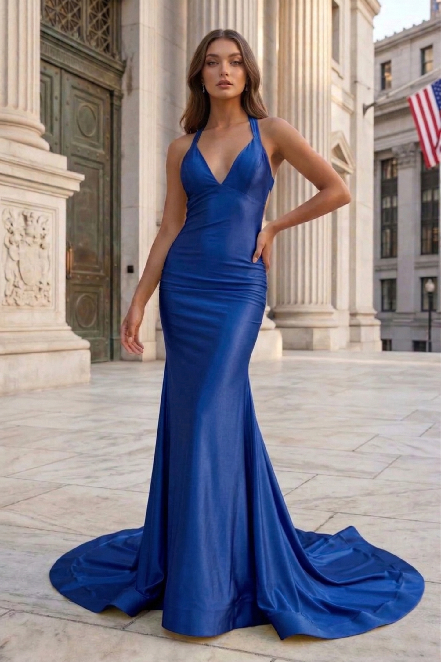 Halter Neck Open Back Mermaid Prom Dress with Sweep Train | Sevoba