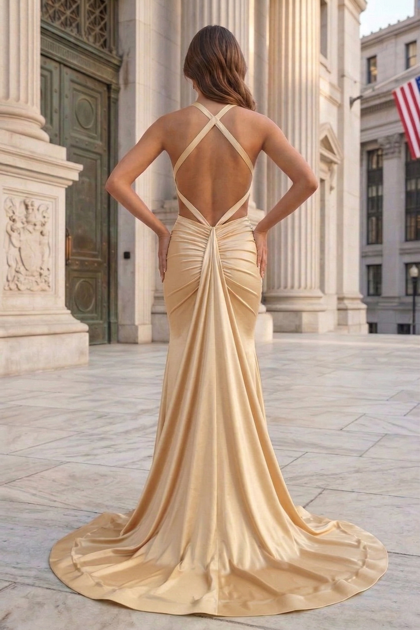 Halter Neck Open Back Mermaid Prom Dress with Sweep Train | Sevoba